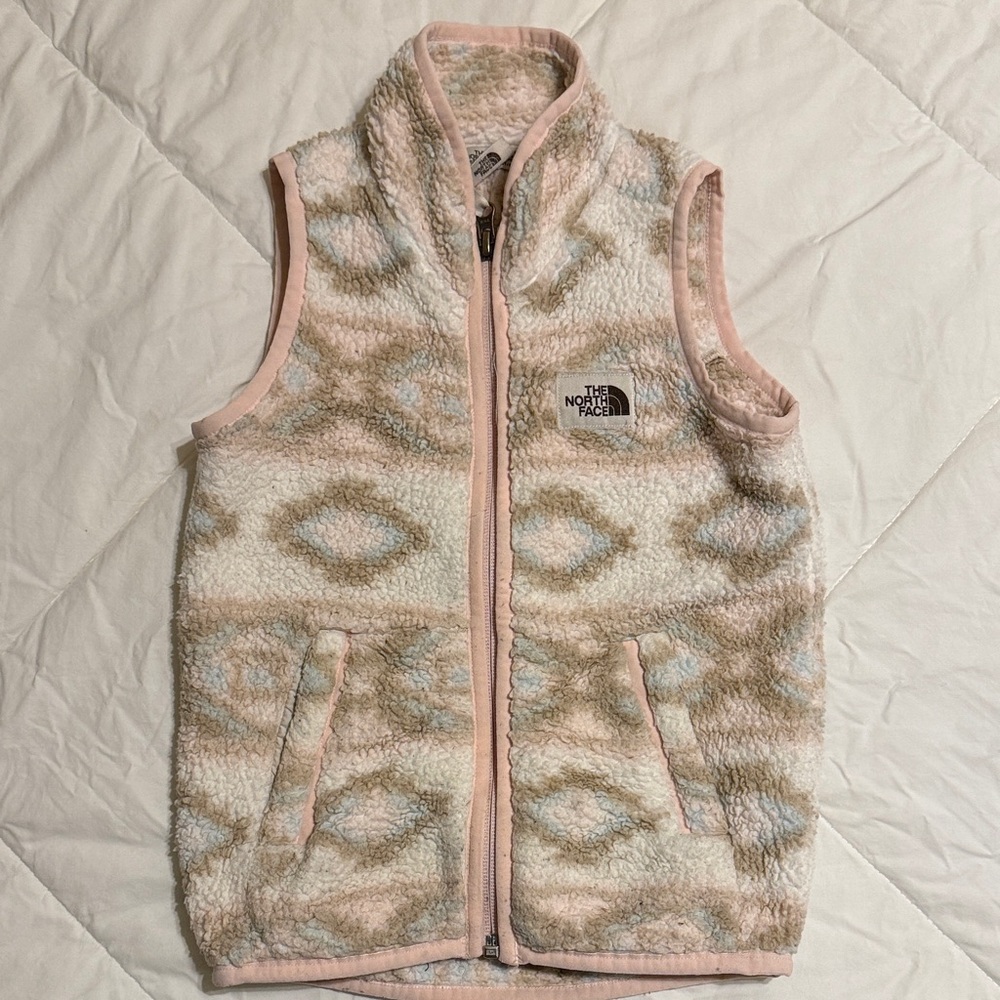 The North Face Patterned Fleece Vest in Pink and Cream